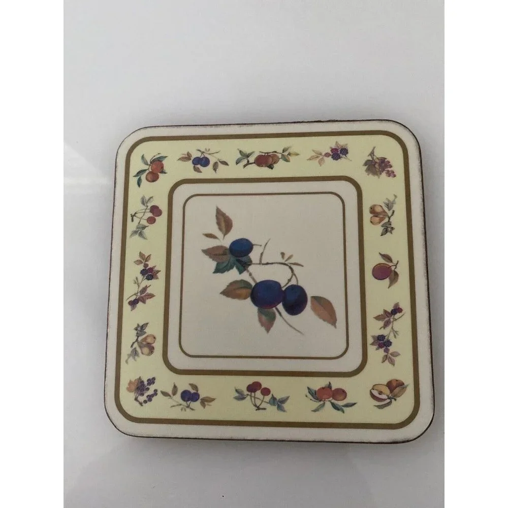 Vintage Royal Worcester Evesham Cork Backed Coasters Set Of 6 In Box 4.25